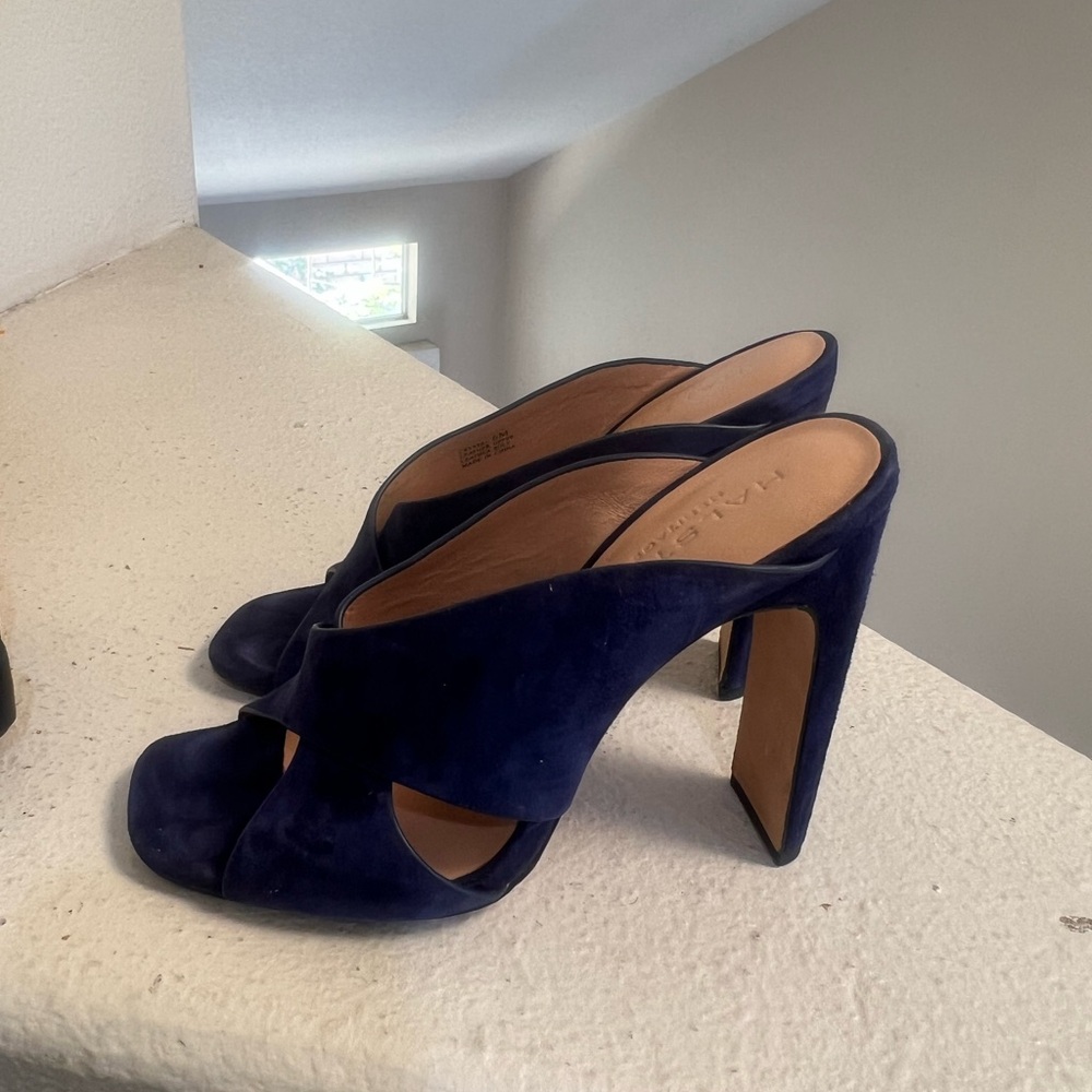 Halston Heritage‎ Blue Suede Crisscross High Heel Vamps size 6.5